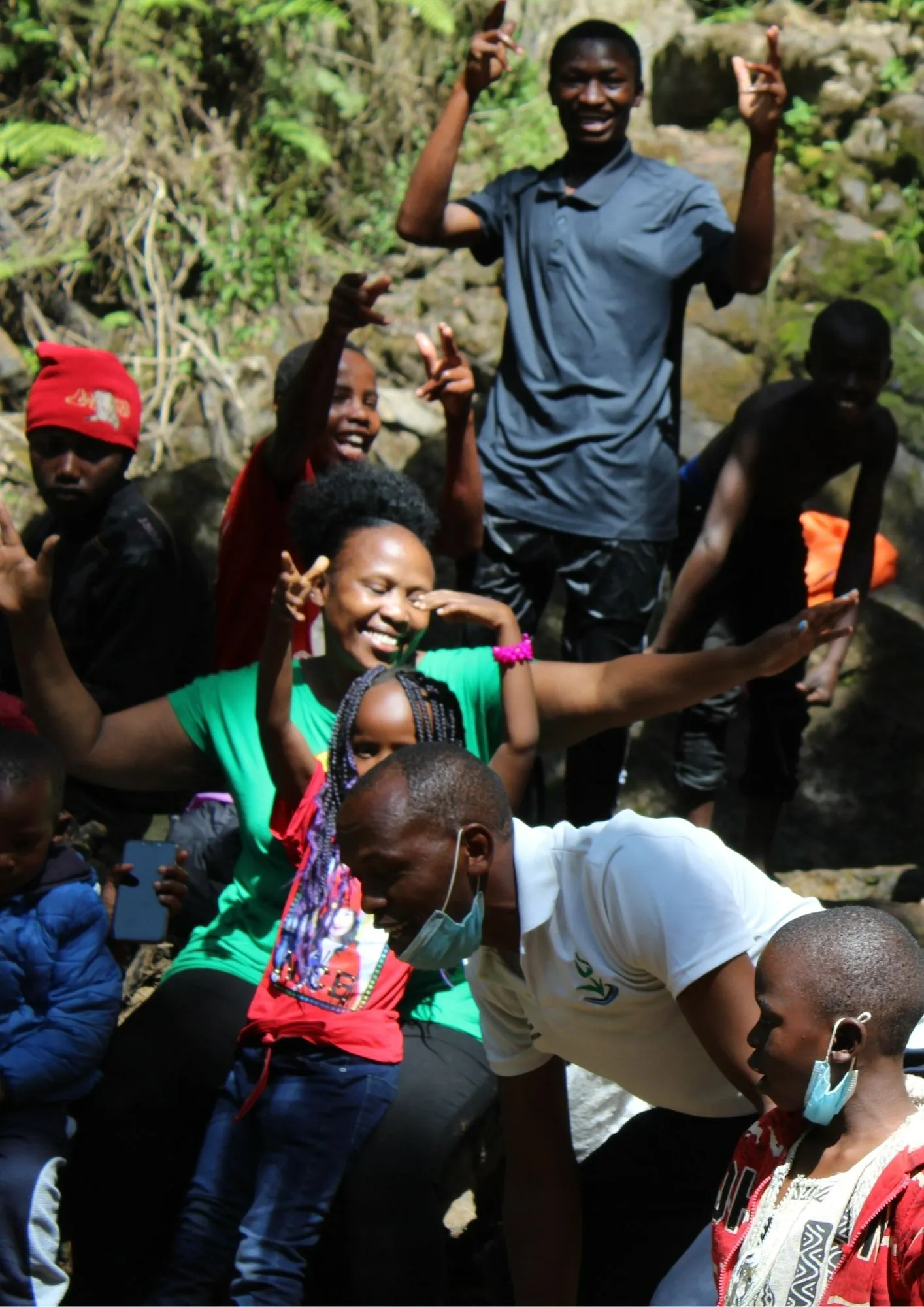 Youth group exploring the forest