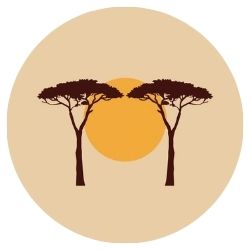 An icon of the sun behing 2 trees