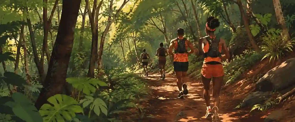 Trail runners on a forest path at Ngubi Forest